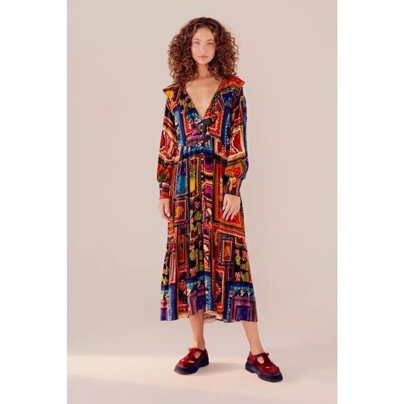 NWT Farm Rio Patchwork Tapestry Ankle Dress Size M $275.00 Lagenlook - Picture 3 of 15
